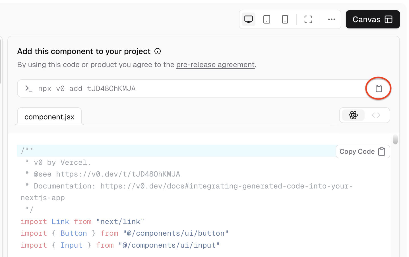 v0 code view copy button